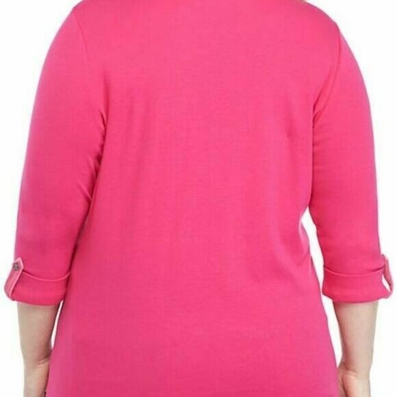 𝅺kim Rogers Pink Velvet Trim Split Neck Long Sleeve Jersey Top Plus Size 1X NWT - Picture 5 of 9
